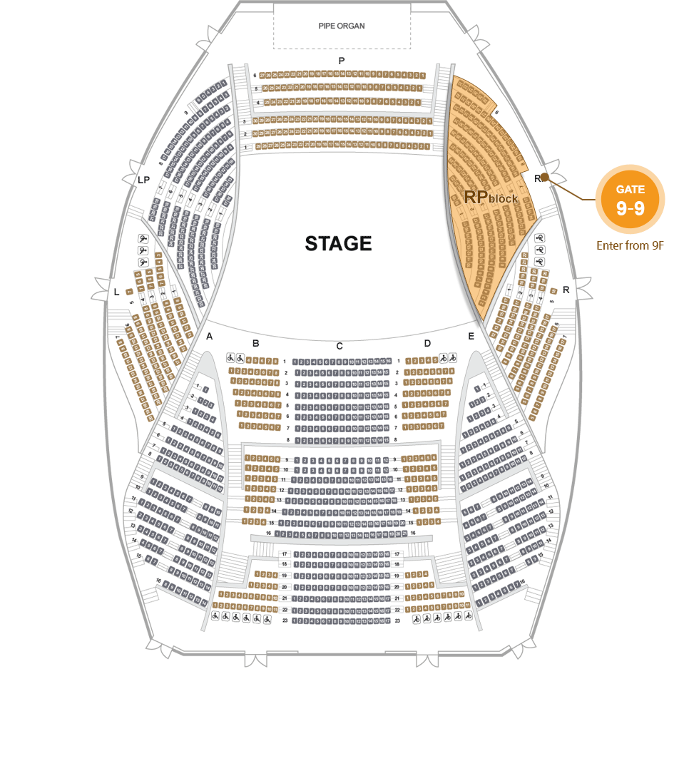 객석 1층 8F~9F RP구역, 9층 9번 게이트 에서 입장하세요